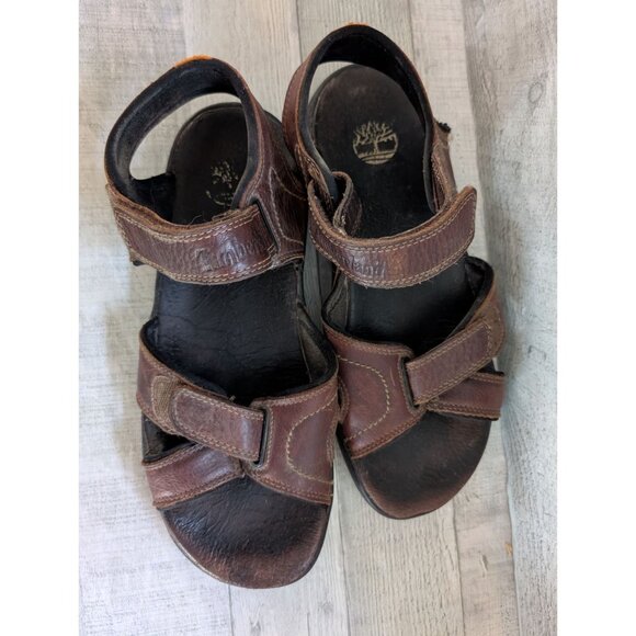 Mens Timberland Brown Leather Sandals With Adjustable Straps Size 10M - Picture 1 of 9